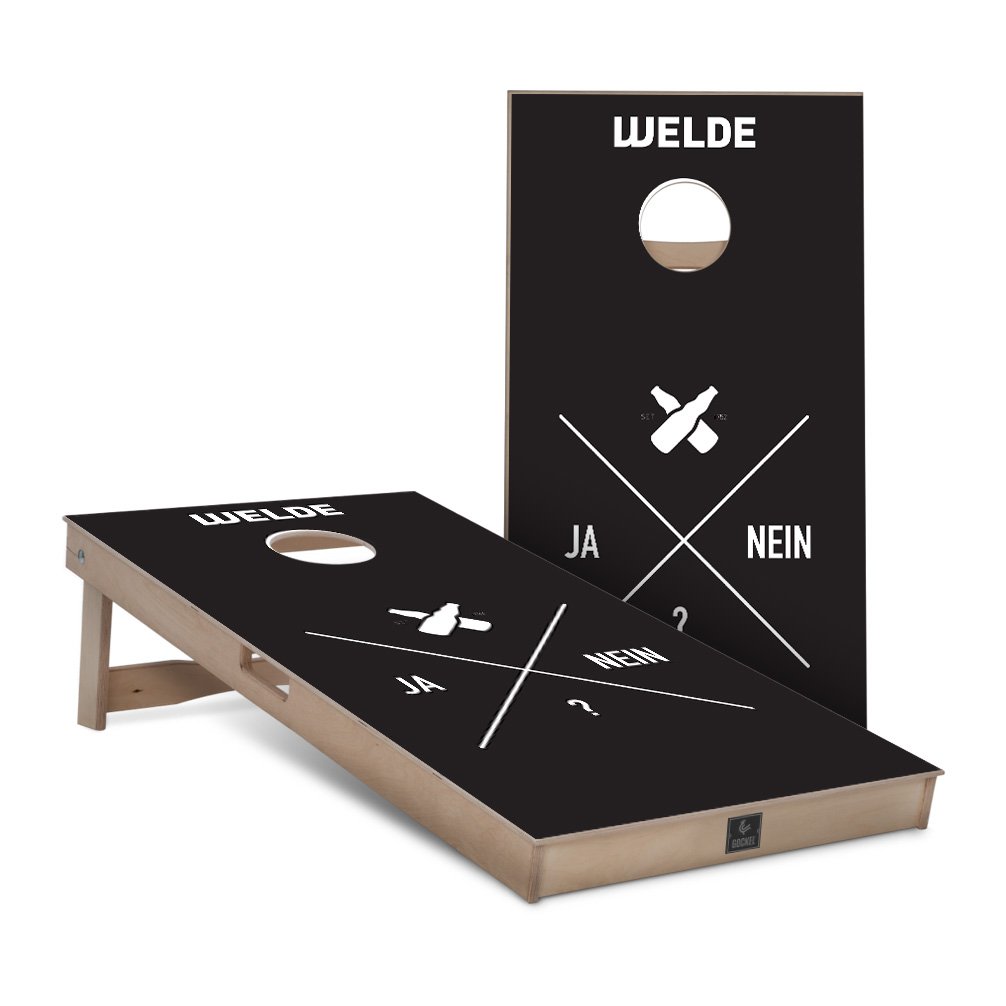 Welde Brau - custom cornhole game set with company logo, ideal as a personalised business gift.